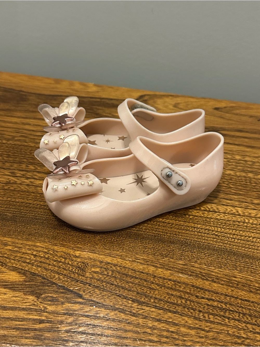 Mini Melissa Toddler Girls Glitter Pink Mary Jane Jelly Shoes with Star Bow